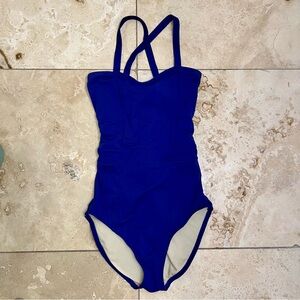 XOXO Lime‎ Ricki Blue One Piece Swimsuit Criss Cross Back Size Small